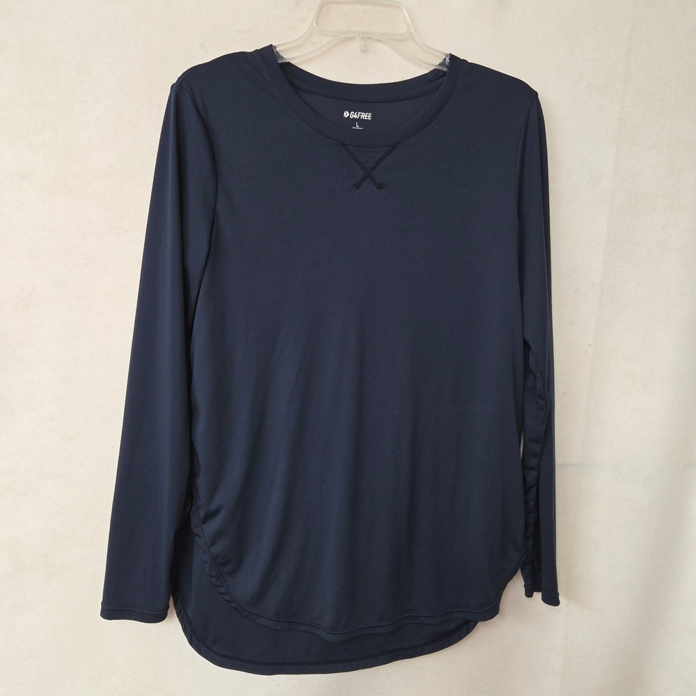 G4Free‎ Performance Long Sleeve Top Womens Large Navy Blue Curved Hem Active